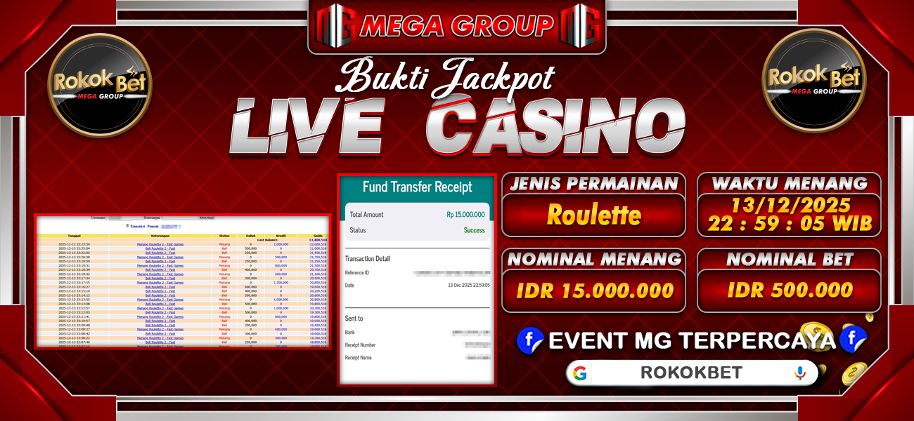 Bukti JP situs Rokokbet hari Sabtu, 13 Desember 2025